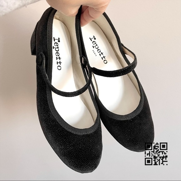 Repetto Rose Black Velvet Mary Janes w/ Silver Sparkle Low Heels - 35/5, BNIB - Picture 4 of 12